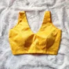 Sleeveless Yellow Satin Silk Blouse with Back Tie Bow | V-Neck Ready to Wear Padded Saree Choli - Image 4