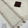 Soft Kota Doria Saree with Zari Woven Border & Contrast Crape Silk Ajrakh Blouse