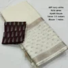 Soft Kota Doria Saree with Zari Woven Border & Contrast Crape Silk Ajrakh Blouse - Image 3