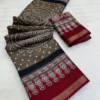 Soft Mul Cotton Saree with Ajrakh Bandhani Print & Zari Weaving Border | Lightweight Daily Wear Mulmul Saree with Contrast Printed Blouse - Image 3