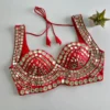 Soft Silk Heavy Mirror Work Readymade Blouse | Bollywood Style Bustier Crop Top Padded Saree Blouse (Size 38–42) - Image 3