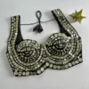 Soft Silk Heavy Mirror Work Readymade Blouse | Bollywood Style Bustier Crop Top Padded Saree Blouse (Size 38–42) - Image 6