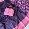 Soft Tussar Silk Daily Wear Check Saree | Lightweight Formal & Casual Wear Saree with Contrast Rich Pallu & Blouse - Image 3