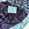 Soft Tussar Silk Daily Wear Check Saree | Lightweight Formal & Casual Wear Saree with Contrast Rich Pallu & Blouse - Image 6