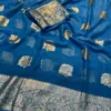 Soft Viscose Georgette Saree with Woven Gold Zari Butta & Peacock Border | Lightweight Festive Banarasi Weave Saree with Running Blouse - Image 10