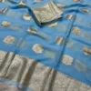 Soft Viscose Georgette Saree with Woven Gold Zari Butta & Peacock Border | Lightweight Festive Banarasi Weave Saree with Running Blouse - Image 12