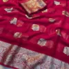 Soft Viscose Georgette Saree with Woven Gold Zari Butta & Peacock Border | Lightweight Festive Banarasi Weave Saree with Running Blouse - Image 14