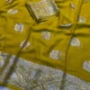 Soft Viscose Georgette Saree with Woven Gold Zari Butta & Peacock Border | Lightweight Festive Banarasi Weave Saree with Running Blouse - Image 15