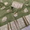 Soft Viscose Georgette Saree with Woven Gold Zari Butta & Peacock Border | Lightweight Festive Banarasi Weave Saree with Running Blouse - Image 16