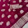 Soft Viscose Georgette Saree with Woven Gold Zari Butta & Peacock Border | Lightweight Festive Banarasi Weave Saree with Running Blouse - Image 17