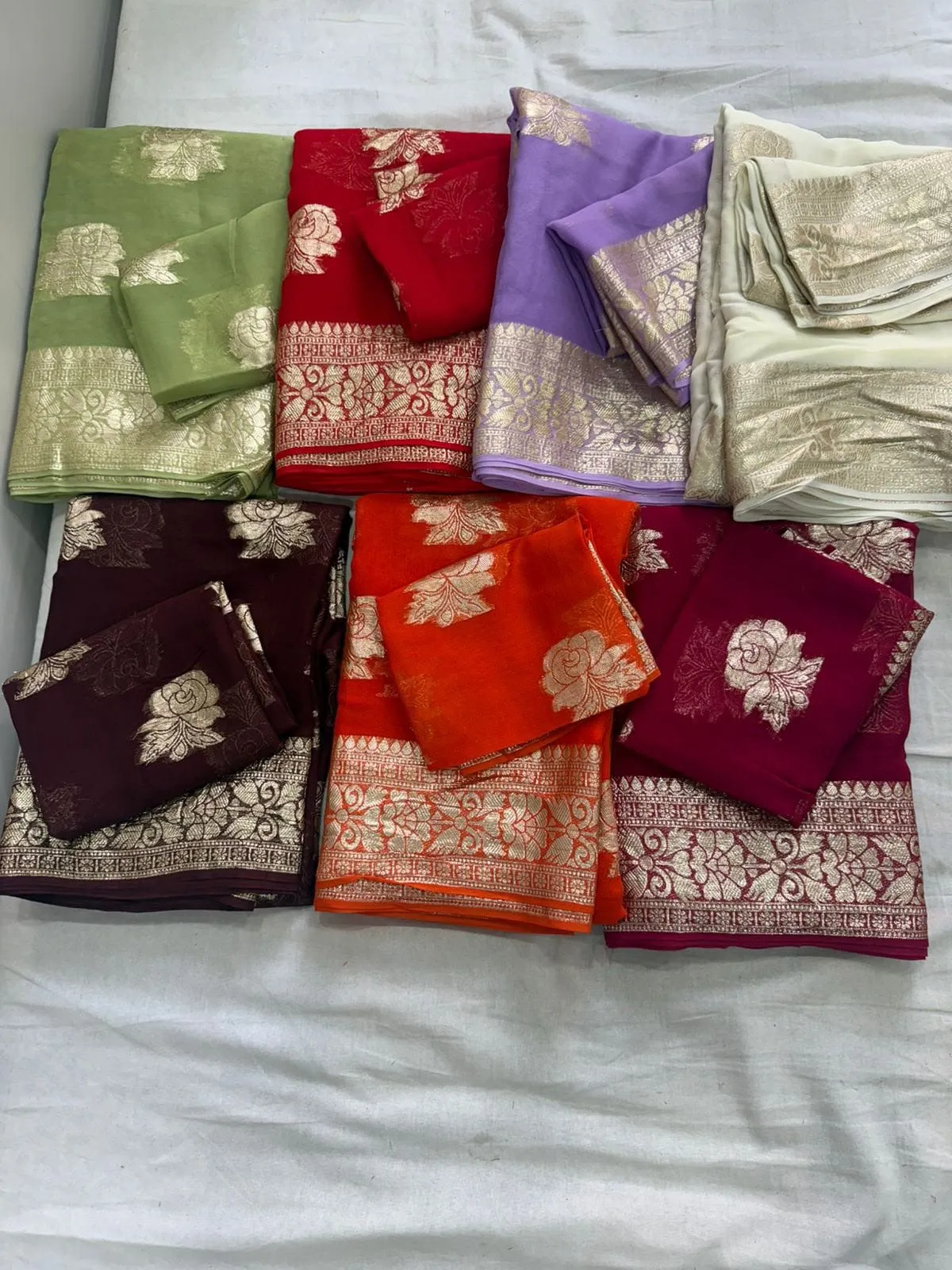 Soft Viscose Georgette Saree with Woven Gold Zari Butta & Peacock Border | Lightweight Festive Banarasi Weave Saree with Running Blouse - Image 19