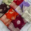 Soft Viscose Georgette Saree with Woven Gold Zari Butta & Peacock Border | Lightweight Festive Banarasi Weave Saree with Running Blouse - Image 20