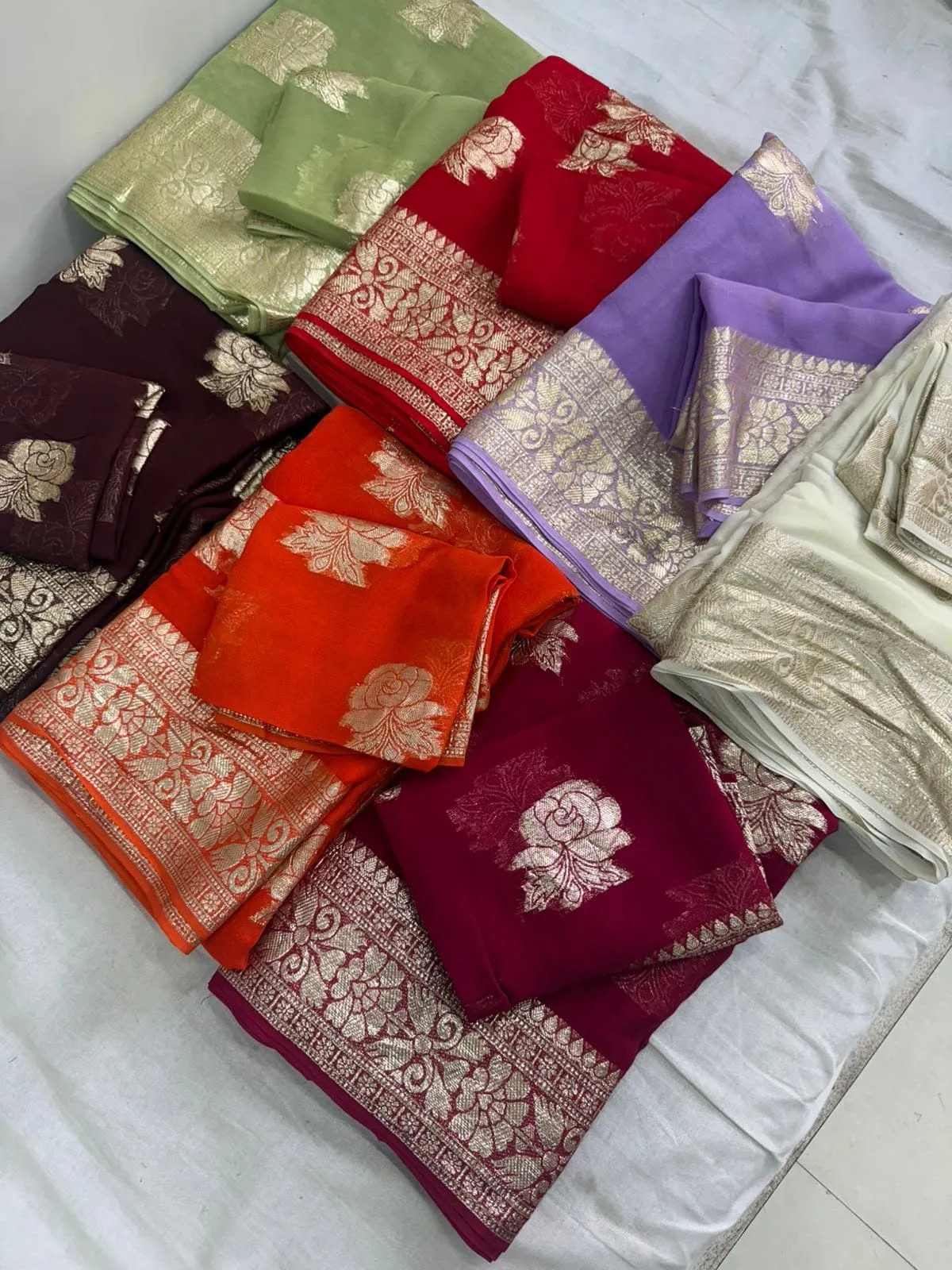 Soft Viscose Georgette Saree with Woven Gold Zari Butta & Peacock Border | Lightweight Festive Banarasi Weave Saree with Running Blouse - Image 20