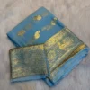 Soft Viscose Georgette Saree with Woven Gold Zari Butta & Peacock Border | Lightweight Festive Banarasi Weave Saree with Running Blouse - Image 23