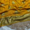 Soft Viscose Georgette Saree with Woven Gold Zari Butta & Peacock Border | Lightweight Festive Banarasi Weave Saree with Running Blouse - Image 25