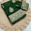 Soft Viscose Georgette Saree with Woven Gold Zari Butta & Peacock Border | Lightweight Festive Banarasi Weave Saree with Running Blouse - Image 26