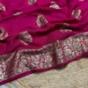 Soft Viscose Georgette Saree with Woven Gold Zari Butta & Peacock Border | Lightweight Festive Banarasi Weave Saree with Running Blouse - Image 27