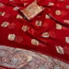 Soft Viscose Georgette Saree with Woven Gold Zari Butta & Peacock Border | Lightweight Festive Banarasi Weave Saree with Running Blouse - Image 6