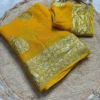 Soft Viscose Georgette Saree with Woven Gold Zari Butta & Peacock Border | Lightweight Festive Banarasi Weave Saree with Running Blouse - Image 7