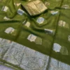 Soft Viscose Georgette Saree with Woven Gold Zari Butta & Peacock Border | Lightweight Festive Banarasi Weave Saree with Running Blouse - Image 8