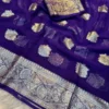 Soft Viscose Georgette Saree with Woven Gold Zari Butta & Peacock Border | Lightweight Festive Banarasi Weave Saree with Running Blouse - Image 9