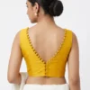Solid Raw Silk Sleeveless Blouse | Deep V-Neck Back Potli Button Blouse for Saree & Lehenga