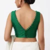 Solid Raw Silk Sleeveless Blouse | Deep V-Neck Back Potli Button Blouse for Saree & Lehenga - Image 4
