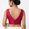 Solid Raw Silk Sleeveless Blouse | Deep V-Neck Back Potli Button Blouse for Saree & Lehenga - Image 5
