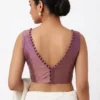 Solid Raw Silk Sleeveless Blouse | Deep V-Neck Back Potli Button Blouse for Saree & Lehenga - Image 6