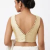 Solid Raw Silk Sleeveless Blouse | Deep V-Neck Back Potli Button Blouse for Saree & Lehenga - Image 7