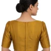 Solid Raw Silk Stitched Blouse – Classic Scoop Neck, Back Hook Closure & Elbow Sleeves - Image 2