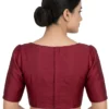 Solid Raw Silk Stitched Blouse – Classic Scoop Neck, Back Hook Closure & Elbow Sleeves - Image 3