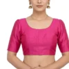 Solid Raw Silk Stitched Blouse – Classic Scoop Neck, Back Hook Closure & Elbow Sleeves - Image 4