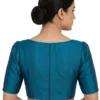 Solid Raw Silk Stitched Blouse – Classic Scoop Neck, Back Hook Closure & Elbow Sleeves - Image 5