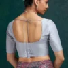 Square Neck Raw Silk Saree Blouse with Elbow Sleeves | Padded Backless Dori Readymade Choli