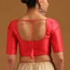 Square Neck Raw Silk Saree Blouse with Elbow Sleeves | Padded Backless Dori Readymade Choli - Image 2