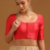 Square Neck Raw Silk Saree Blouse with Elbow Sleeves | Padded Backless Dori Readymade Choli - Image 4