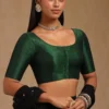 Square Neck Raw Silk Saree Blouse with Elbow Sleeves | Padded Backless Dori Readymade Choli - Image 5