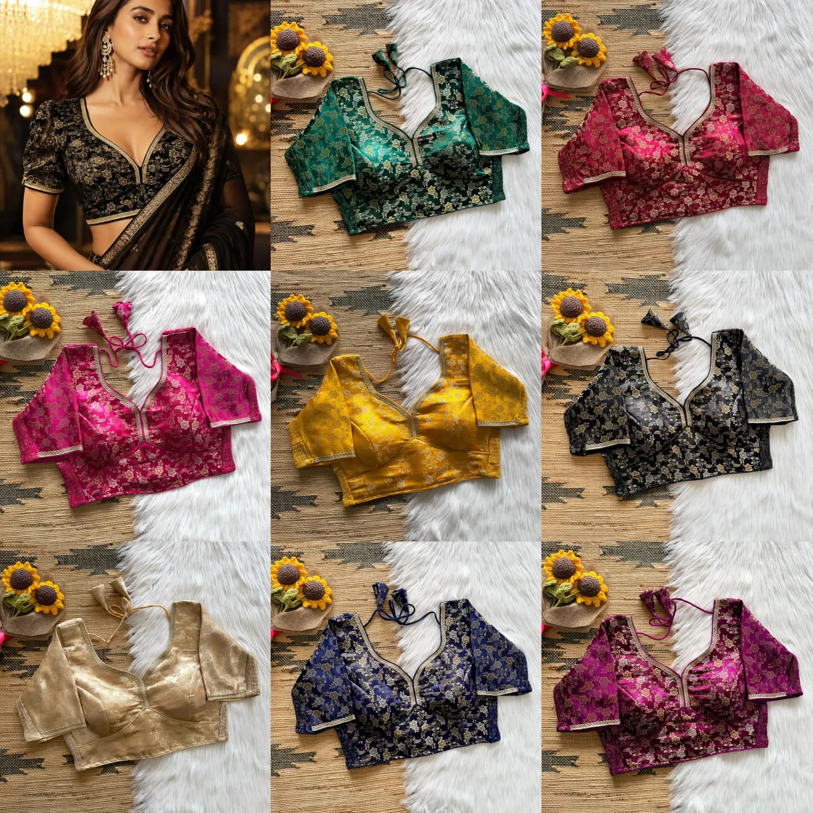 Stretchable Banarasi Borcade saree Blouse - Image 17