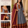 Traditional South Indian Style Flared Anarkali Long Frock with Zari Weave Belt & Border Dupatta - Image 3