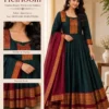 Traditional South Indian Style Flared Anarkali Long Frock with Zari Weave Belt & Border Dupatta - Image 4