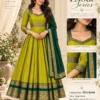 Traditional South Indian Style Flared Anarkali Long Frock with Zari Weave Belt & Border Dupatta - Image 5