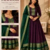 Traditional South Indian Style Flared Anarkali Long Frock with Zari Weave Belt & Border Dupatta - Image 6