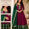 Traditional South Indian Style Flared Anarkali Long Frock with Zari Weave Belt & Border Dupatta - Image 7