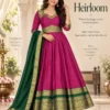 Traditional South Indian Style Flared Anarkali Long Frock with Zari Weave Belt & Border Dupatta - Image 8