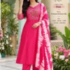 Tulsi Embroidered Roman Silk A-Line Kurti Pant Set with Tie-Dye Chanderi Dupatta (Set of 3) - Image 3