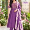 Tulsi Embroidered Roman Silk A-Line Kurti Pant Set with Tie-Dye Chanderi Dupatta (Set of 3) - Image 4
