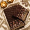 Viscose Georgette Zari Checks Saree with 3D Elephant Digital Print Border | Royal Heritage Motif Saree with Running Blouse - Image 10