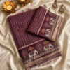 Viscose Georgette Zari Checks Saree with 3D Elephant Digital Print Border | Royal Heritage Motif Saree with Running Blouse - Image 6