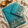 Viscose Georgette Zari Checks Saree with 3D Elephant Digital Print Border | Royal Heritage Motif Saree with Running Blouse - Image 9